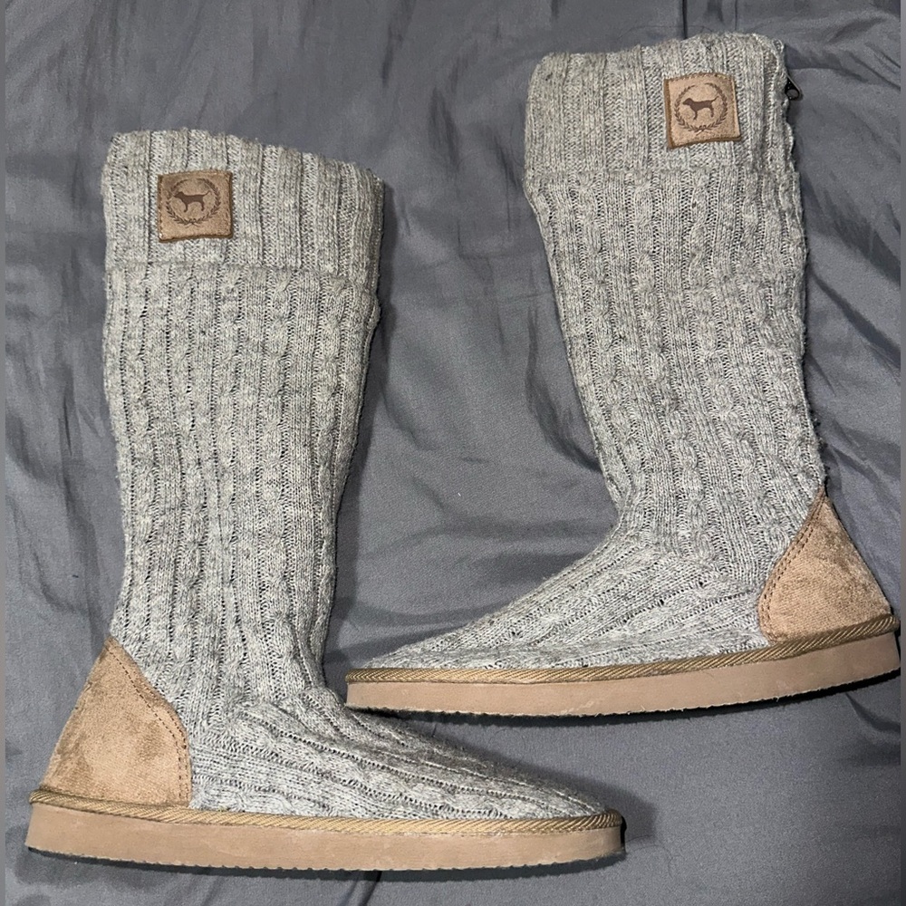 PINK Victoria's Secret Gray Knit Boots
